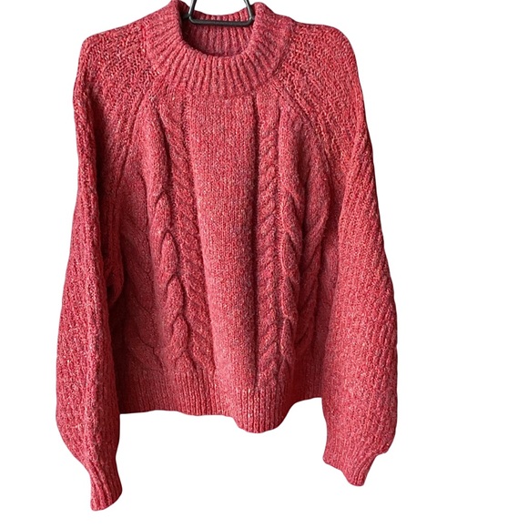 Universal Thread Cable Knit Sweater Mock Neck Size Large Red Orange Cozy Cropped - Picture 3 of 15